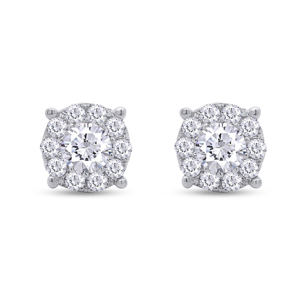 Round Cut Lab Created Moissanite Diamond Push Back Halo Stud Earrings In 925 Sterling Silver (1 To 2 Cttw)