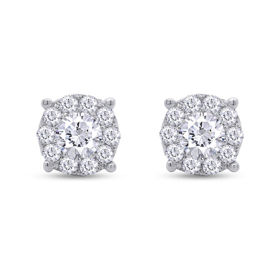 Load image into Gallery viewer, Round Cut Lab Created Moissanite Diamond Push Back Halo Stud Earrings In 925 Sterling Silver (1 To 2 Cttw)

