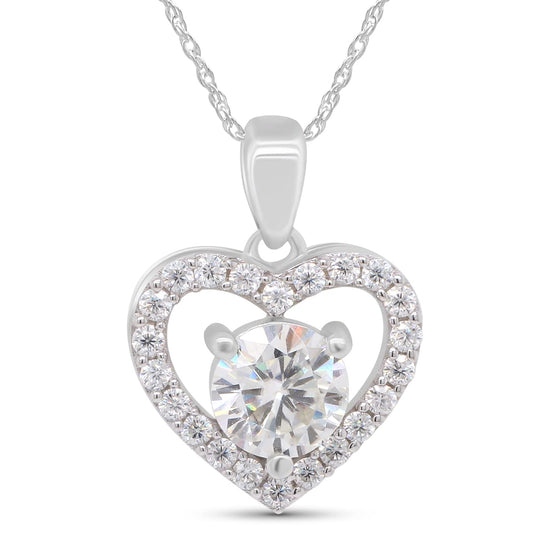 1 1/4 Carat Center Stone 6.5MM Lab Created Moissanite Diamond Halo Heart Pendant Necklace in 10K or 14K Solid Gold For Women (1.25 Cttw)