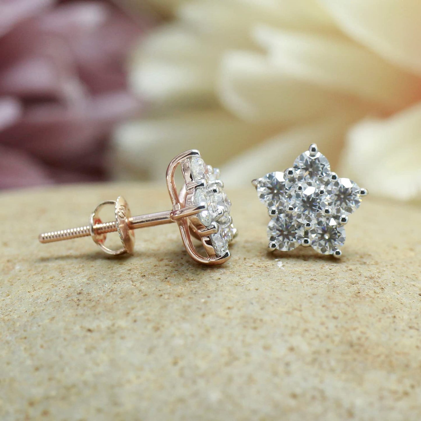 1 Carat Round Cut Lab Created Moissanite Diamond Flower Screw Back Stud Earrings For Women In 925 Sterling Silver