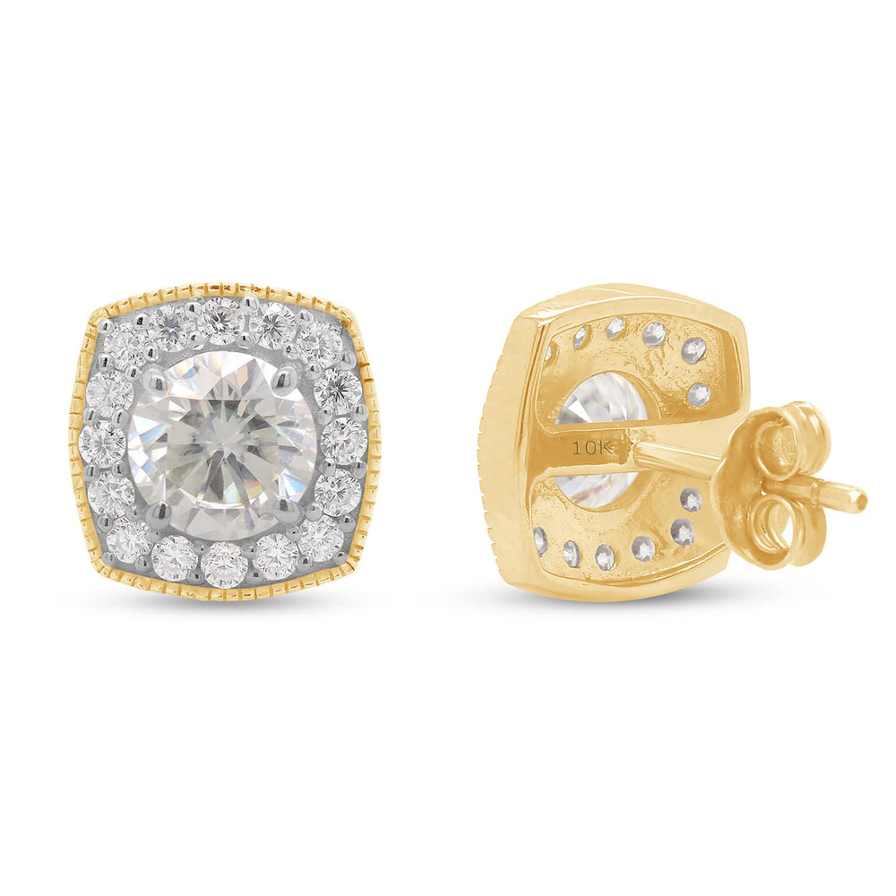 
                      
                        1.90 Carat Center 6MM Round Cut Lab Created Moissanite Diamond Milgrain Halo Stud Earrings In 10K Or 14K Solid Gold
                      
                    