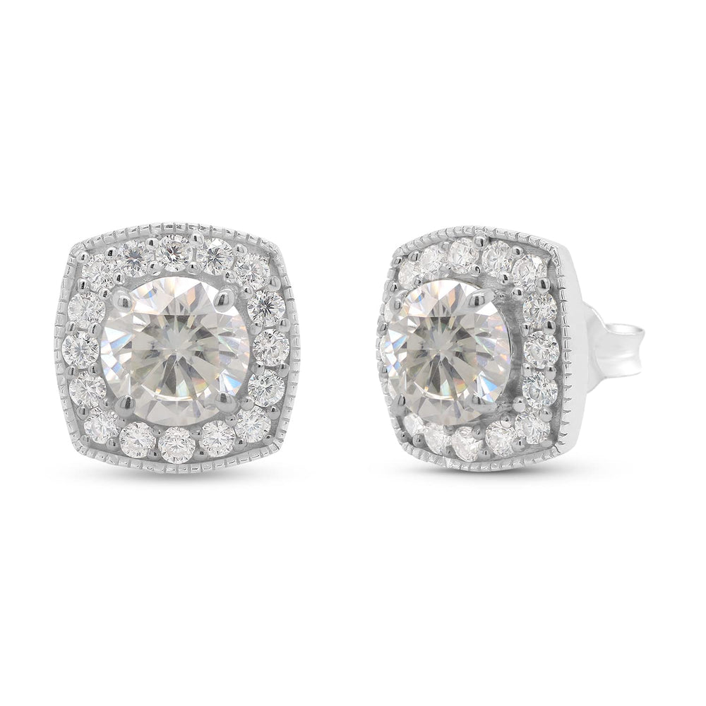 
                      
                        1.90 Carat Center 6MM Round Cut Lab Created Moissanite Diamond Milgrain Halo Stud Earrings In 10K Or 14K Solid Gold
                      
                    