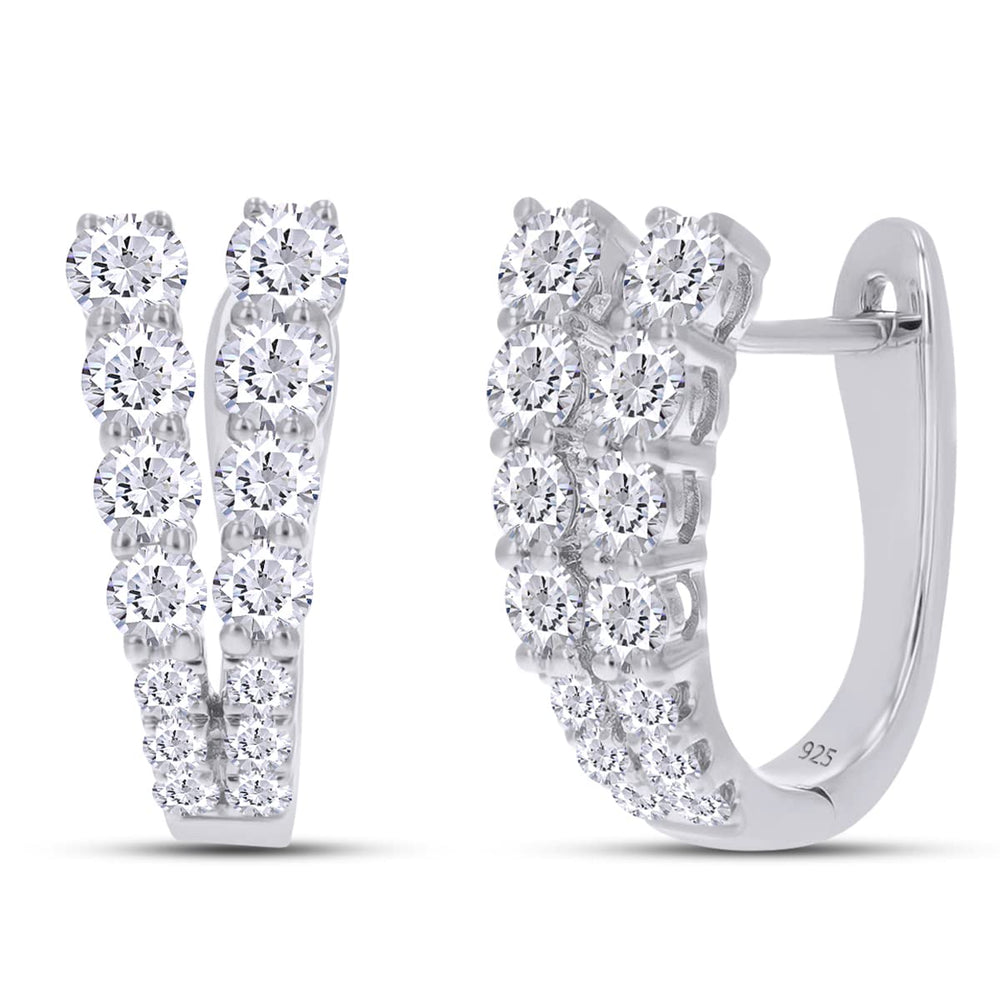 V-Shaped Design, 1 1/4 Carat Lab Created Moissanite Diamond Huggie Hoop Earrings In 925 Sterling Silver (VVS1 Clarity, 1.25 Cttw)