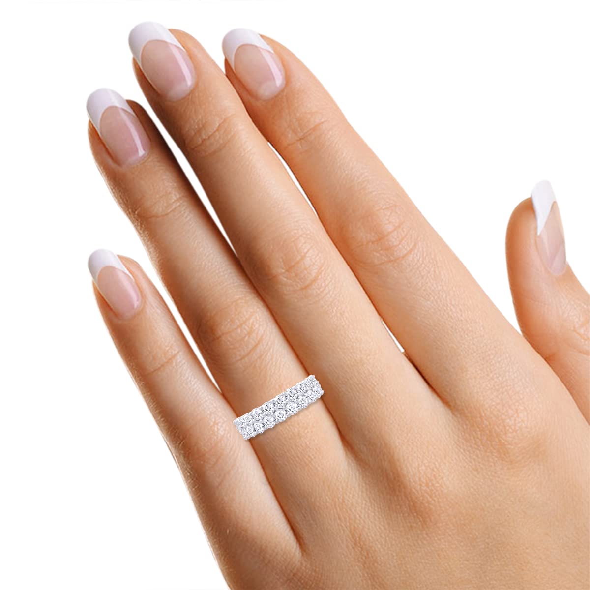 2 Carat Round Cut Lab Created Moissanite Diamond Double Row Anniversary Wedding Band Ring In 925 Sterling Silver