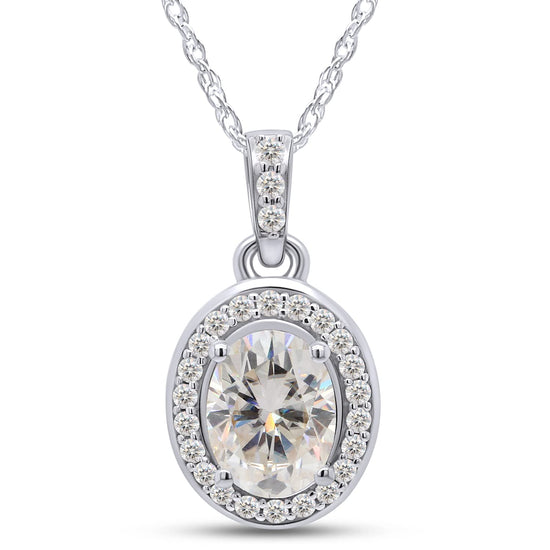 1 1/2 Carat Oval & Round Cut Lab Created Moissanite Diamond Halo Pendant Necklace In 925 Sterling Silver (1.50 Cttw)