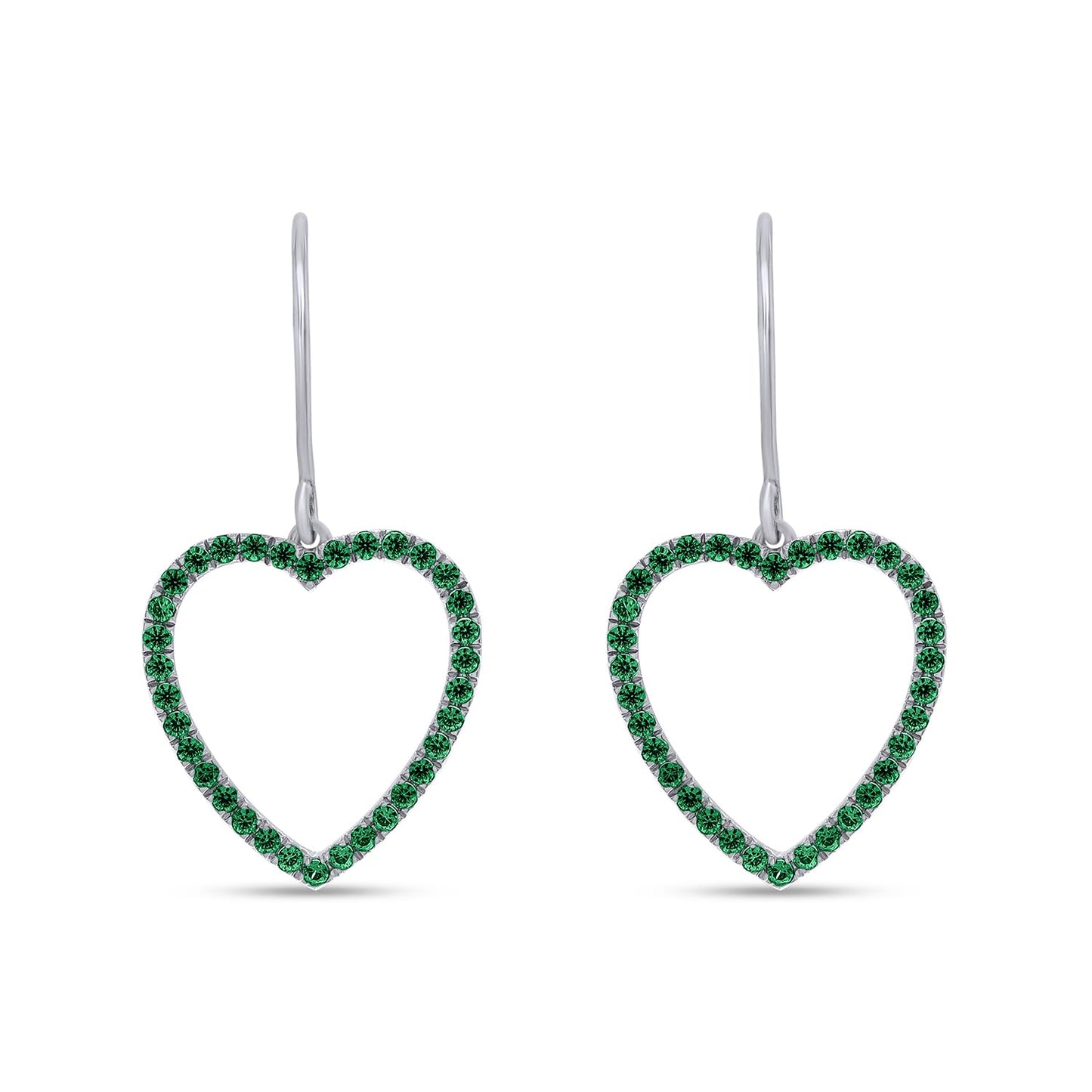 Round Cut Simulated Green Emerald Open Heart Drop Earrings For Womens In 10K Or 14K Solid Gold And 925 Sterling Silver