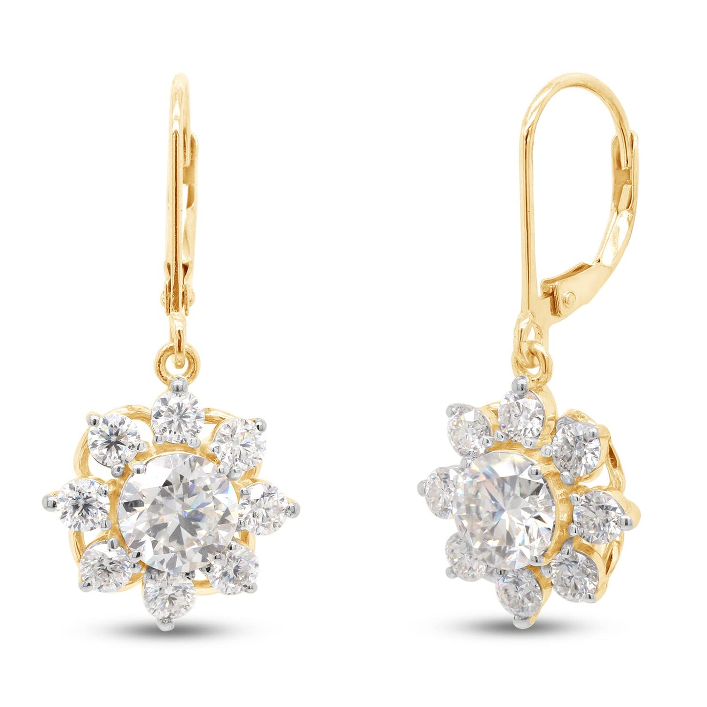 3 4/9 Carat Round Cut Lab Created Moissanite Diamond Halo Drop Earrings In 10K Or 14K Solid Gold (3.45 Cttw)