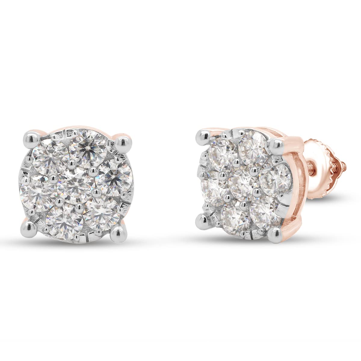 1 1/5 Carat Round Cut Lab Created Moissanite Diamond Cluster Stud Earrings In 10K Or 14K Solid Gold (1.20 Cttw)