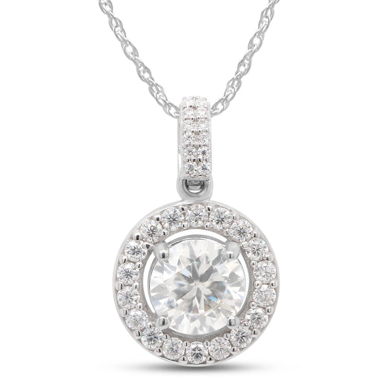 Load image into Gallery viewer, 1 1/10 Carat Center Stone 6.5MM Lab Created Moissanite Diamond Halo Pendant Necklace in 10K or 14K Solid Gold For Women (1.10 Cttw)
