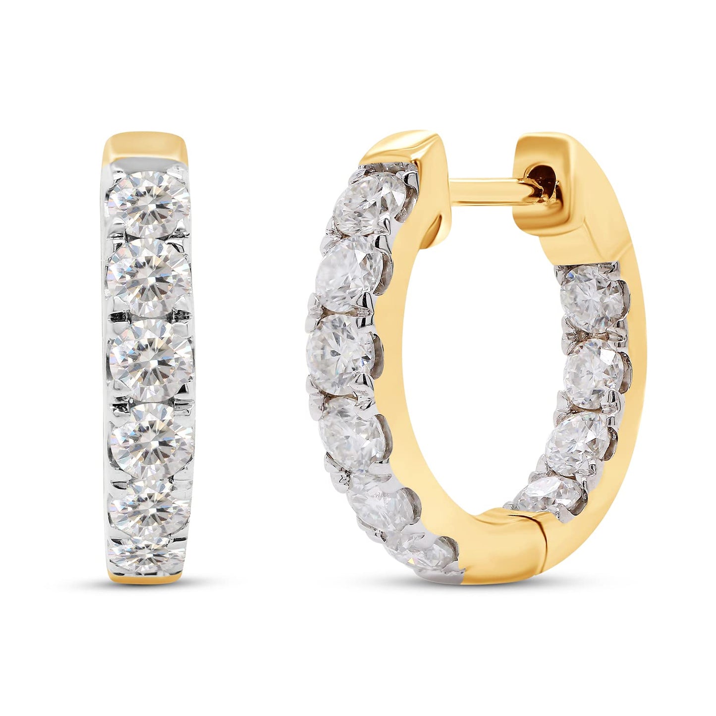 1.60 Carat Round Cut Lab Created Moissanite Diamond Inside Outside Hoop Earrings In 10K Or 14K Solid Gold Jewelry For Women