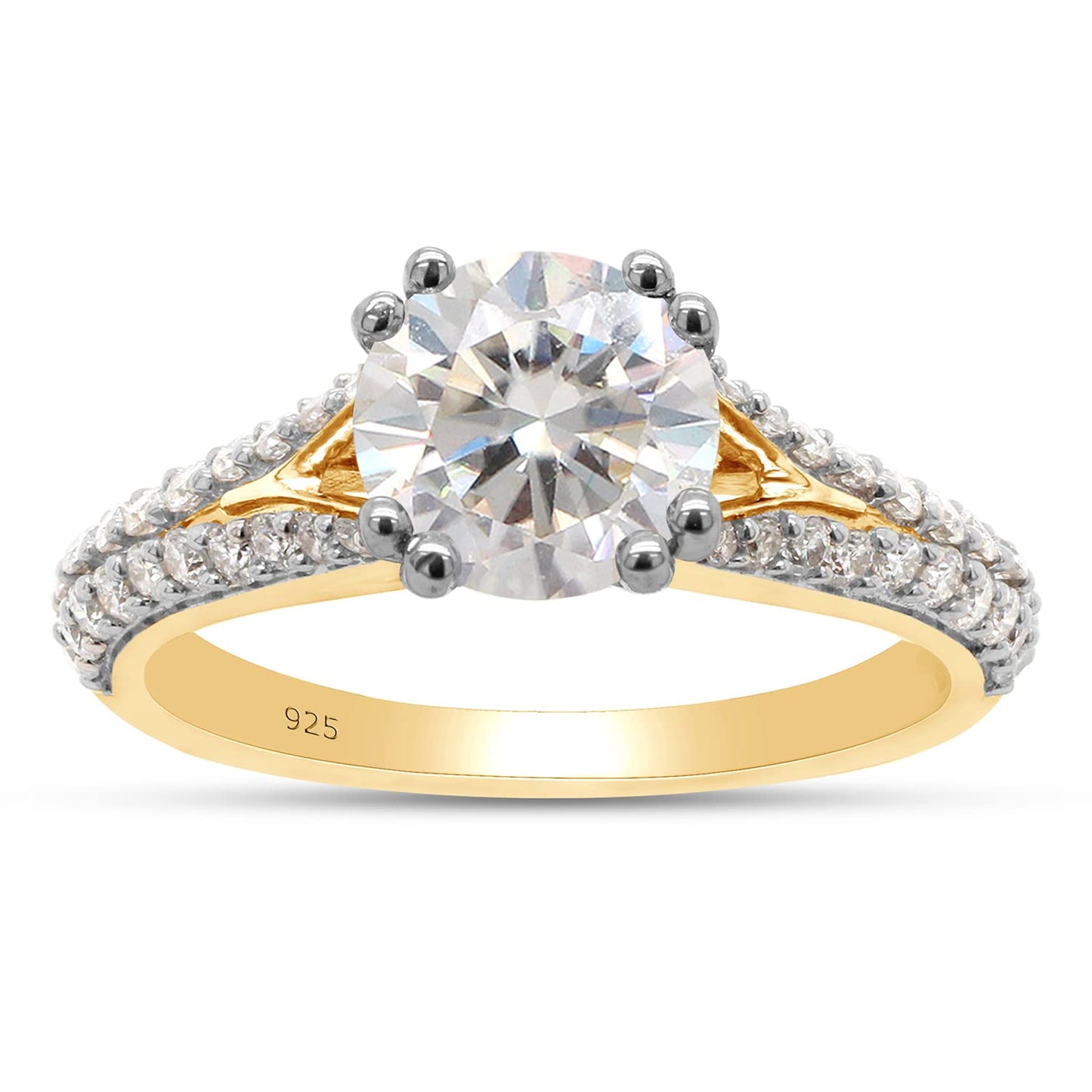 1.50 CT Center 7MM Round Cut Lab Created Moissanite Diamond Split Shank Engagement Ring for Women in 925 Sterling Silver