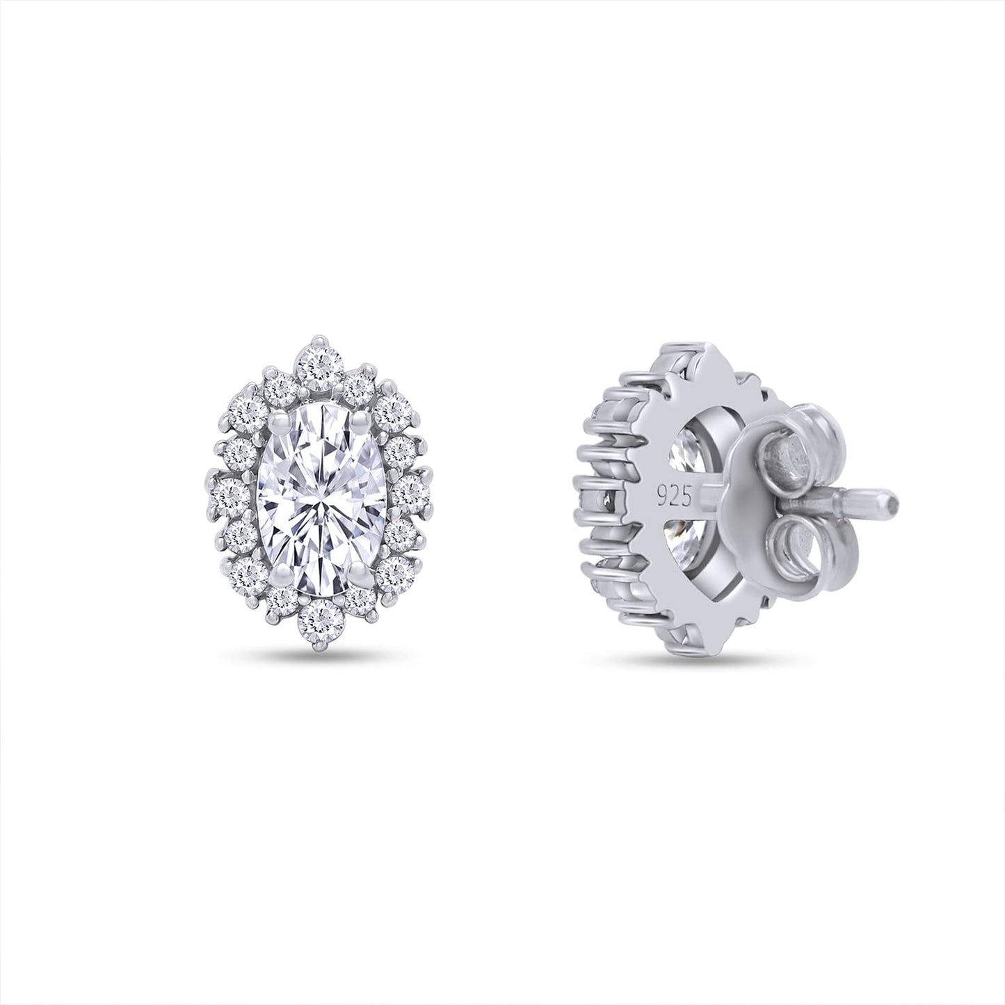 1 1/5 Carat Oval & Round Cut Lab Created Diamond Moissanite Oval Halo Stud Earring For Women In 925 Sterling Silver (VVS1 Clarity, 1.20 Cttw)