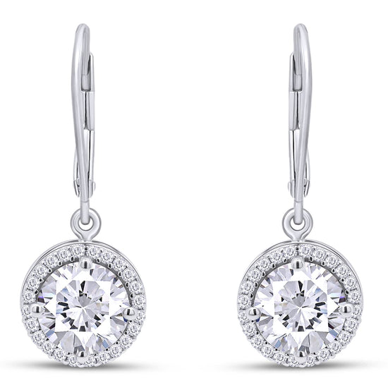 Load image into Gallery viewer, 1 1/2 Carat Lab Created Moissanite Diamond Halo Lever Back Dangle Drop Earrings In 10K Or 14K Solid Gold (1.50 Cttw)
