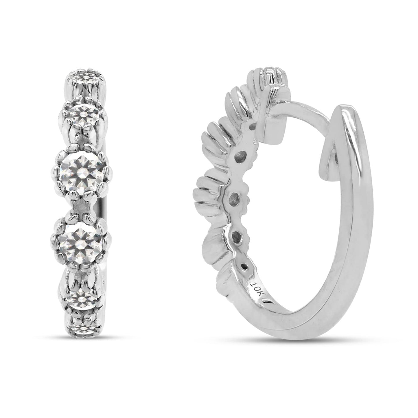 2/5 Carat Round Cut Lab Created Moissanite Diamond Daisy Flower Huggie Hoop Earrings For Women In 10K Or 14K Solid Gold (0.40 Cttw)