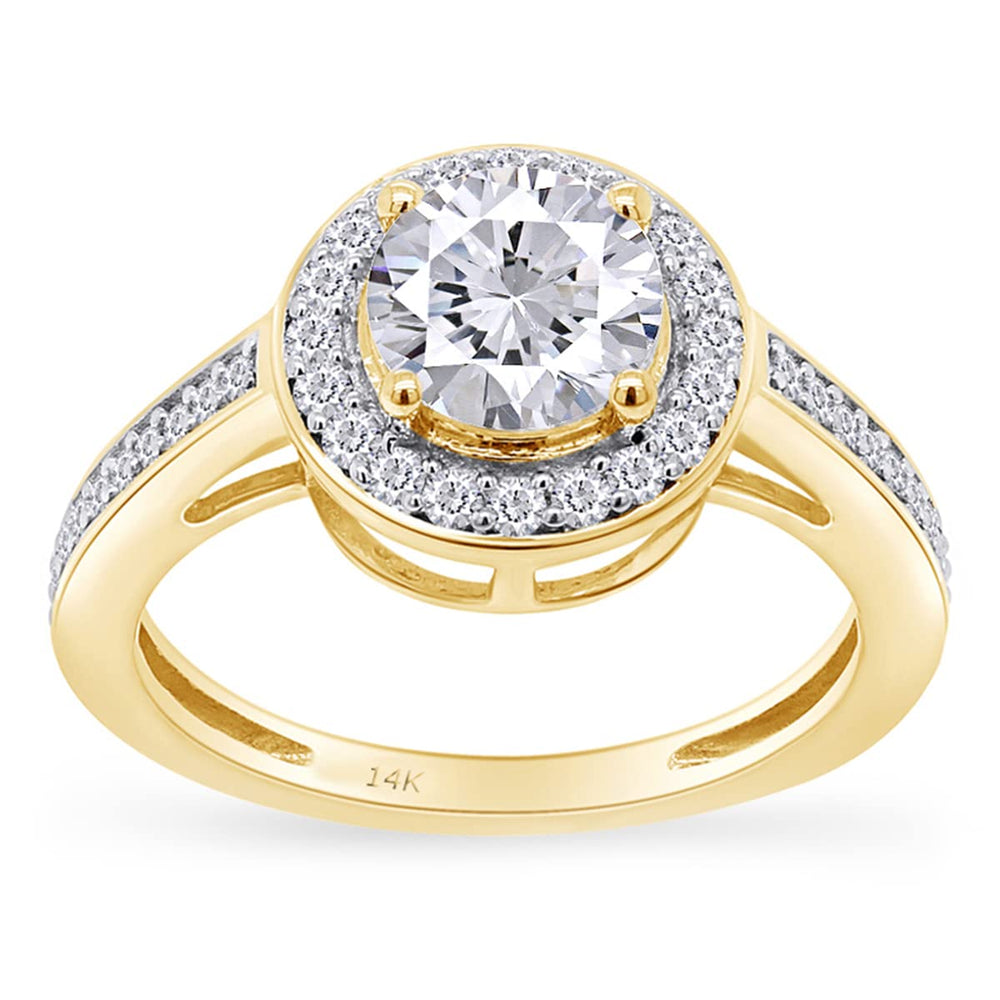 
                      
                        Round Shape Lab Created Moissanite Diamond Halo Engagement Ring in 14K Solid Gold (1.00 Cttw)
                      
                    