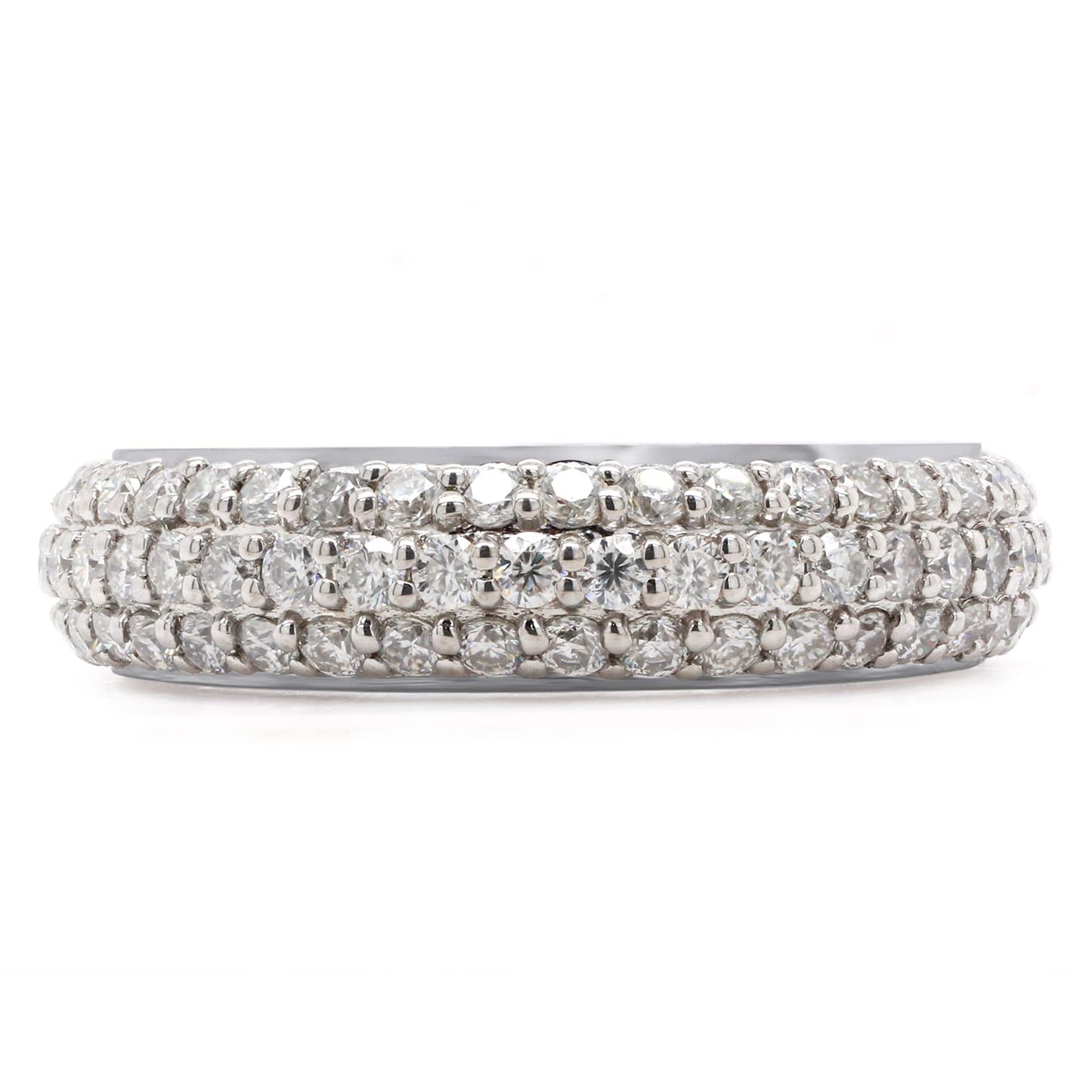 1.00 Carat Round Cut Lab Created Moissanite Diamond Three Row Eternity Wedding Band Ring for Women in 10K or 14K Solid Gold