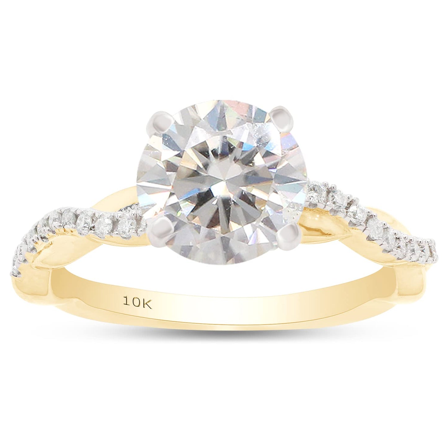 1 1/3 ct.t.w Center 6.5MM Round Cut Lab Created Moissanite Diamond Solitaire Swirl Engagement Ring for Women in 10K or 14K Solid Gold (1.33 Cttw)