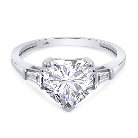 2 Carat 8MM Heart & Tapered Baguette Cut Lab Created Moissanite Diamond Promise Engagement Ring in 10K or 14K Solid Gold