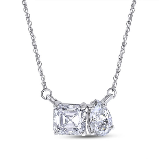 Pear & Asscher Lab Created Moissanite Diamond 2 Stone Toi Et Moi Pendant Necklace In 925 Sterling Silver (2.25 Cttw)