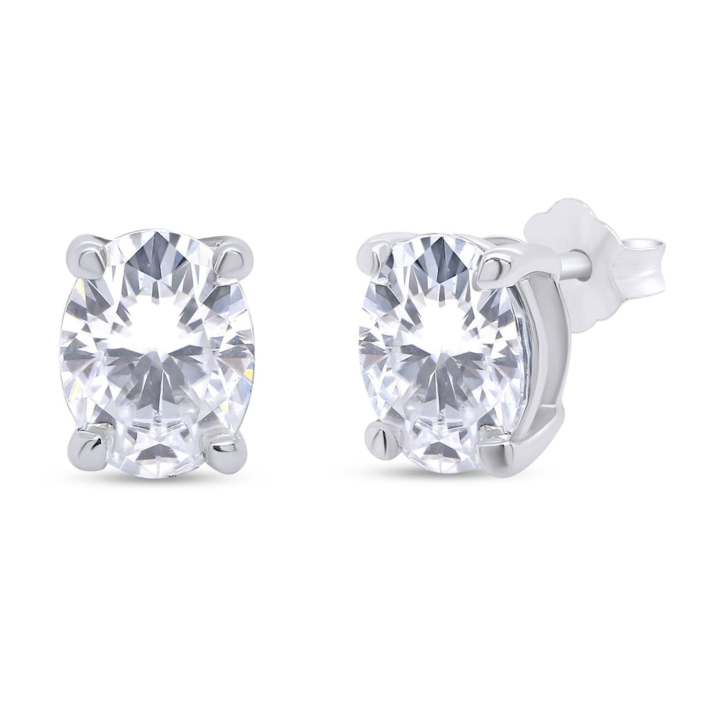 2.50 Carat Oval Cut Lab Created Moissanite Diamond Push Back Solitaire Stud Earrings In 925 Sterling Silver (2.50 Cttw)