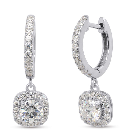 2.45 Carat Round Cut Lab Created Moissanite Diamond Halo Dangling Drop Earrings Jewelry For Women In 10K Or 14K Solid Gold