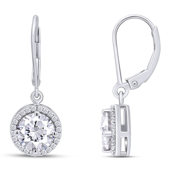 1 1/2 Carat Lab Created Moissanite Diamond Halo Dangle Drop Earrings In 925 Sterling Silver (1.50 Cttw)