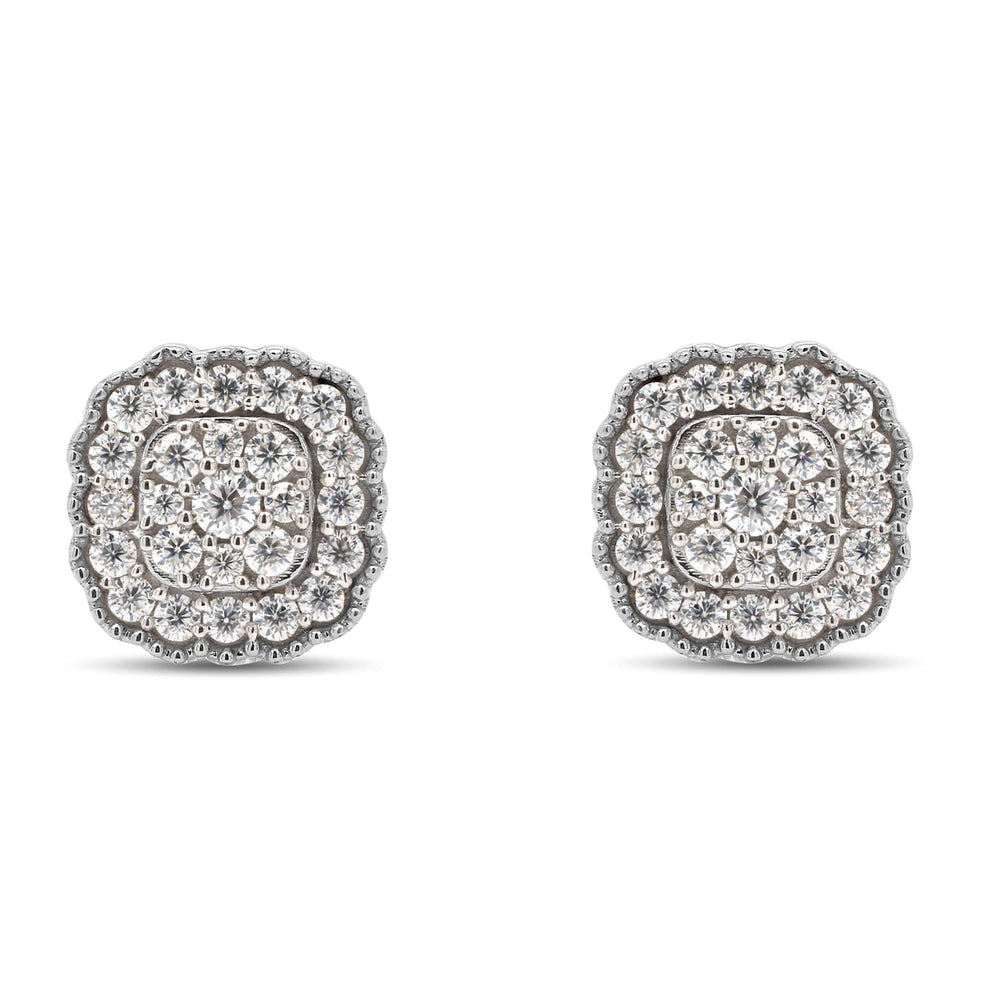 1/2 Carat Round Cut Lab Created Moissanite Diamond Screw Back Halo Stud Earrings In 925 Sterling Silver (0.50 Cttw)