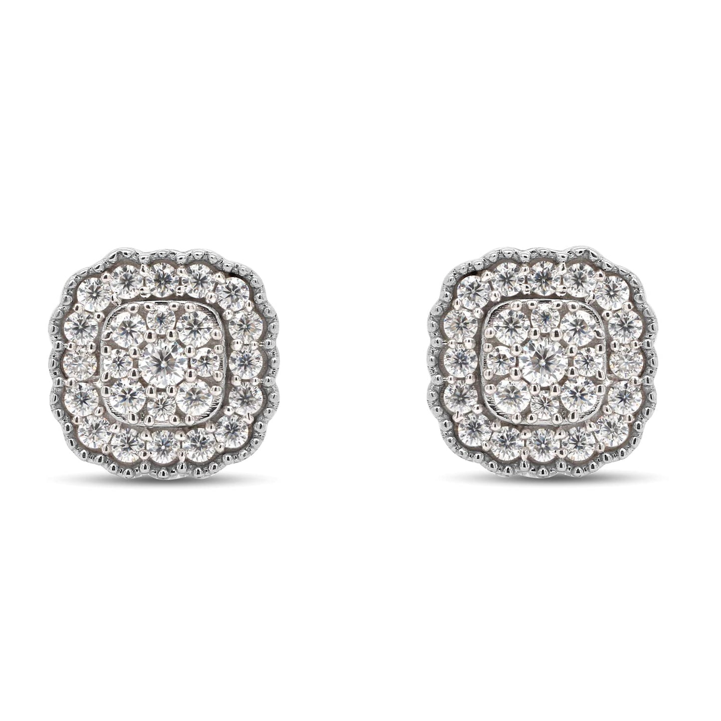 1/2 Carat Round Cut Lab Created Moissanite Diamond Screw Back Halo Stud Earrings In 925 Sterling Silver (0.50 Cttw)