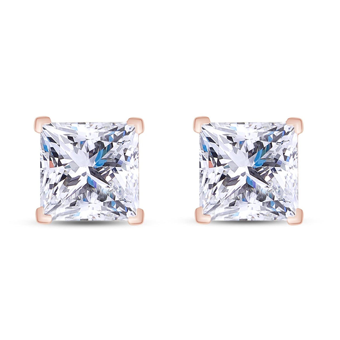Princess Cut Lab Created Moissanite Diamond Solitaire Stud Earrings In 925 Sterling Silver (1.75 Cttw)