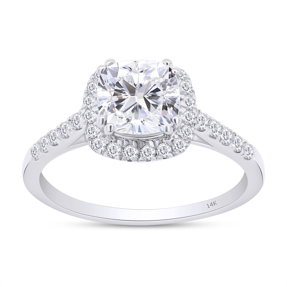 6MM Cathedral Set Cushion Cut Lab Created Moissanite Diamond Halo Engagement Ring in 10K Or 14K Solid Gold (1.25 Cttw)