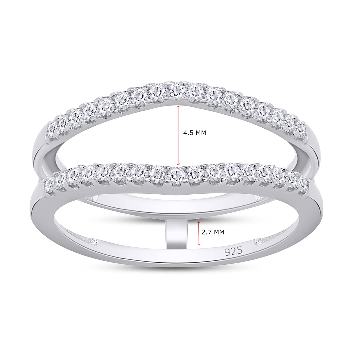 Round Cut Lab Created Moissanite Diamond Curved Enhancer Guard Ring For Women In 925 Sterling Silver