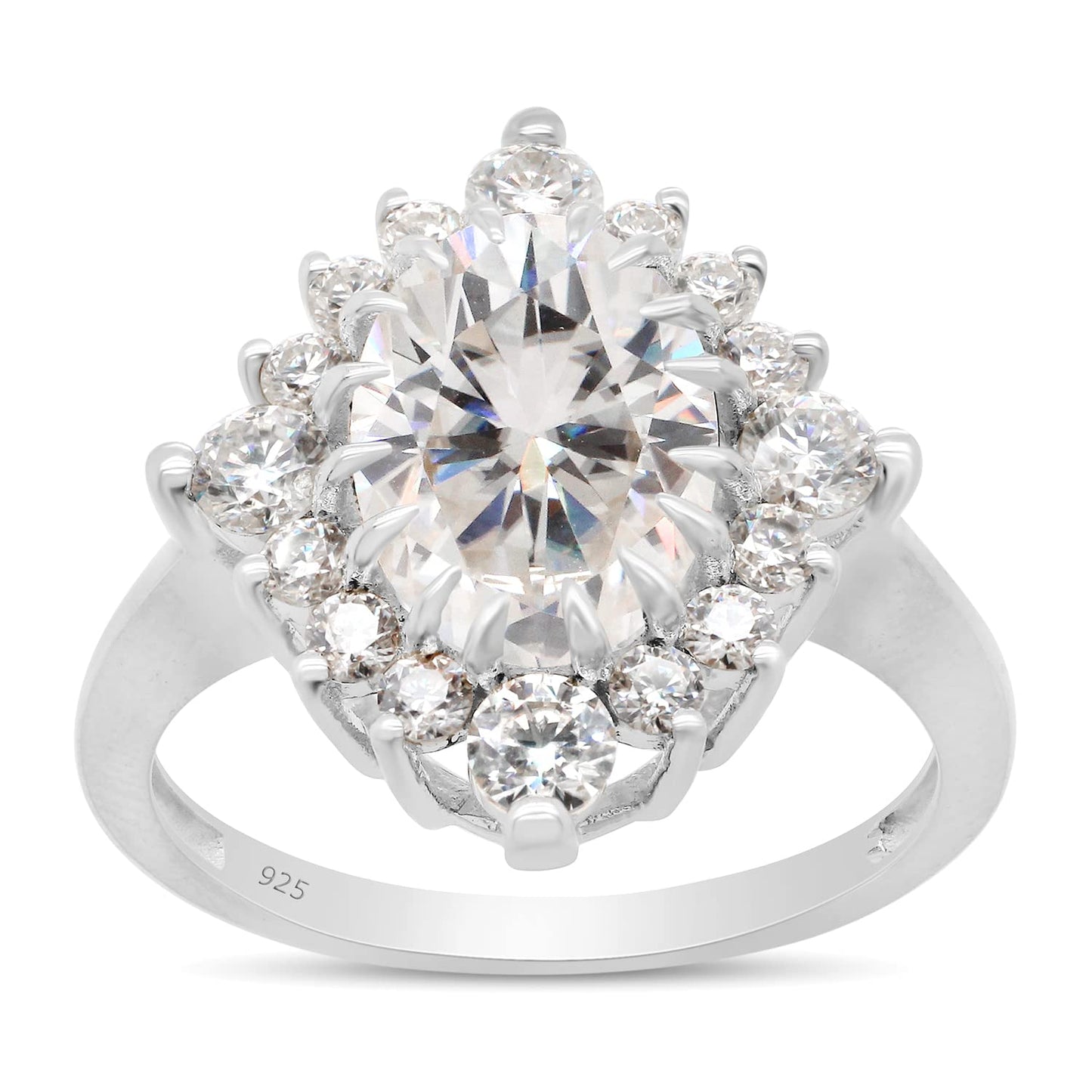 3.10 Carat Center 8X10MM Oval & Round Cut Lab Created Moissanite Diamond Floral Engagement Ring in 925 Sterling Silver