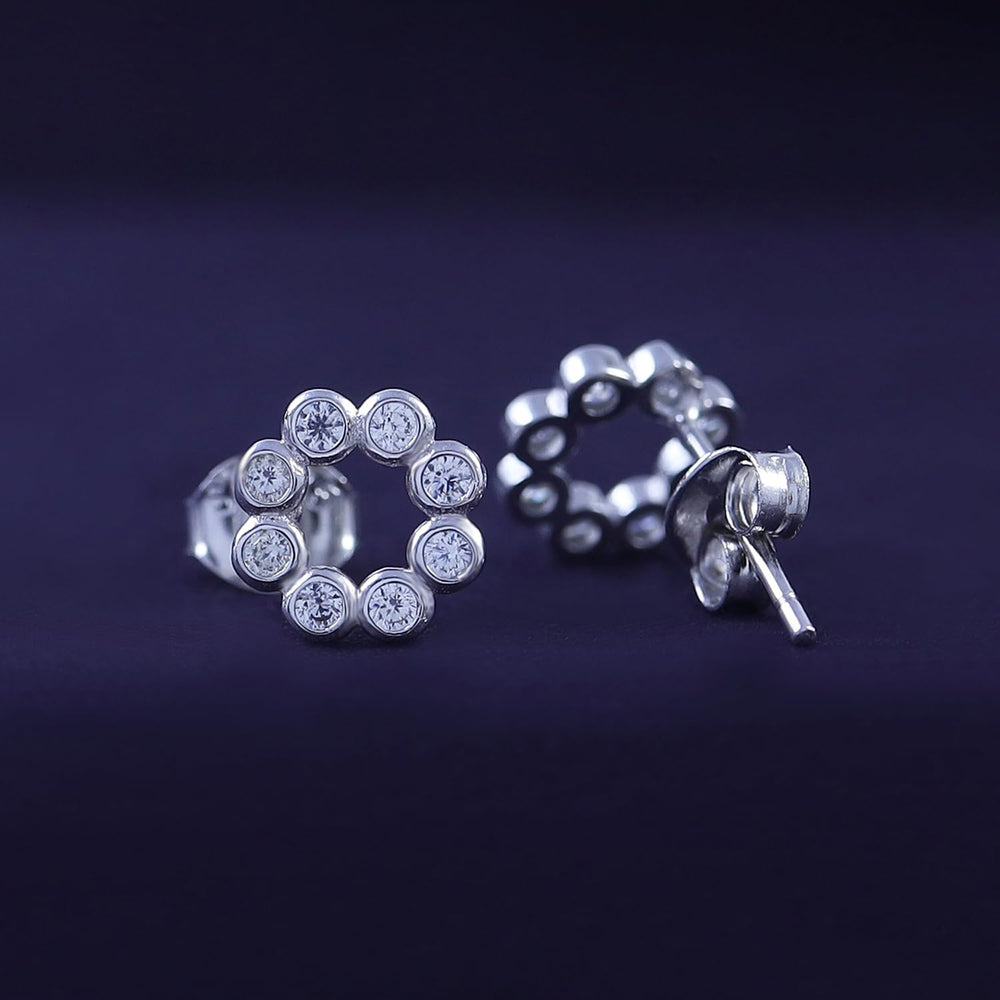 
                      
                        Round Sparkly White Cubic Zirconia Bezel Set Open Circle Stud Earrings In 925 Sterling Silver
                      
                    