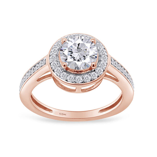 Round Shape Lab Created Moissanite Diamond Halo Engagement Ring in 10k Solid Gold (1.00 Cttw)