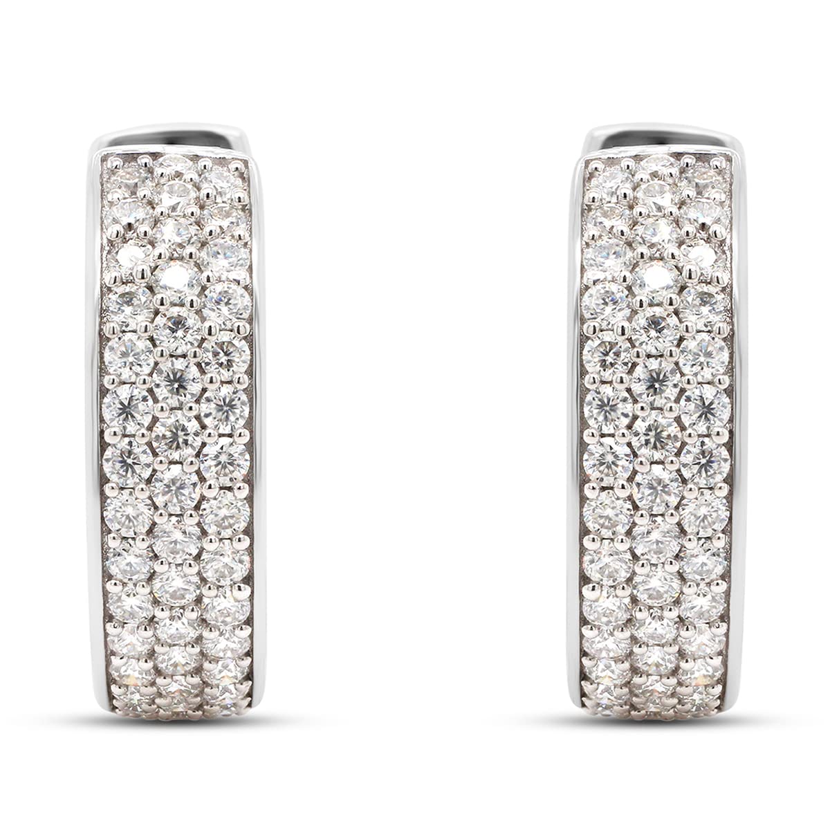 1 1/4 Carat Round Cut Lab Created Moissanite Diamond Triple Row Huggie Hoop Earrings In 925 Sterling Silver Jewelry For Women