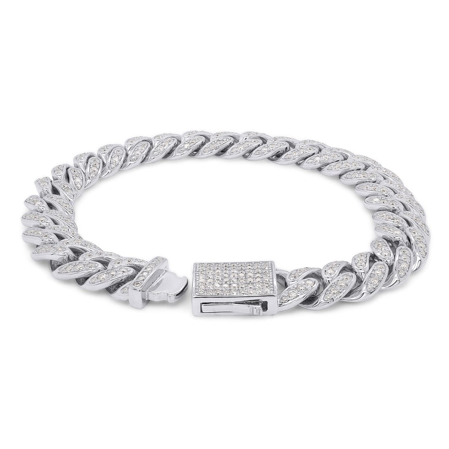 Round Cut Lab Created Moissanite Diamond 10MM Width Cuban Chain Bracelet In 14k Gold Over Sterling Silver Jewelry For Men (2.70 Ct To 3.00 Ct)