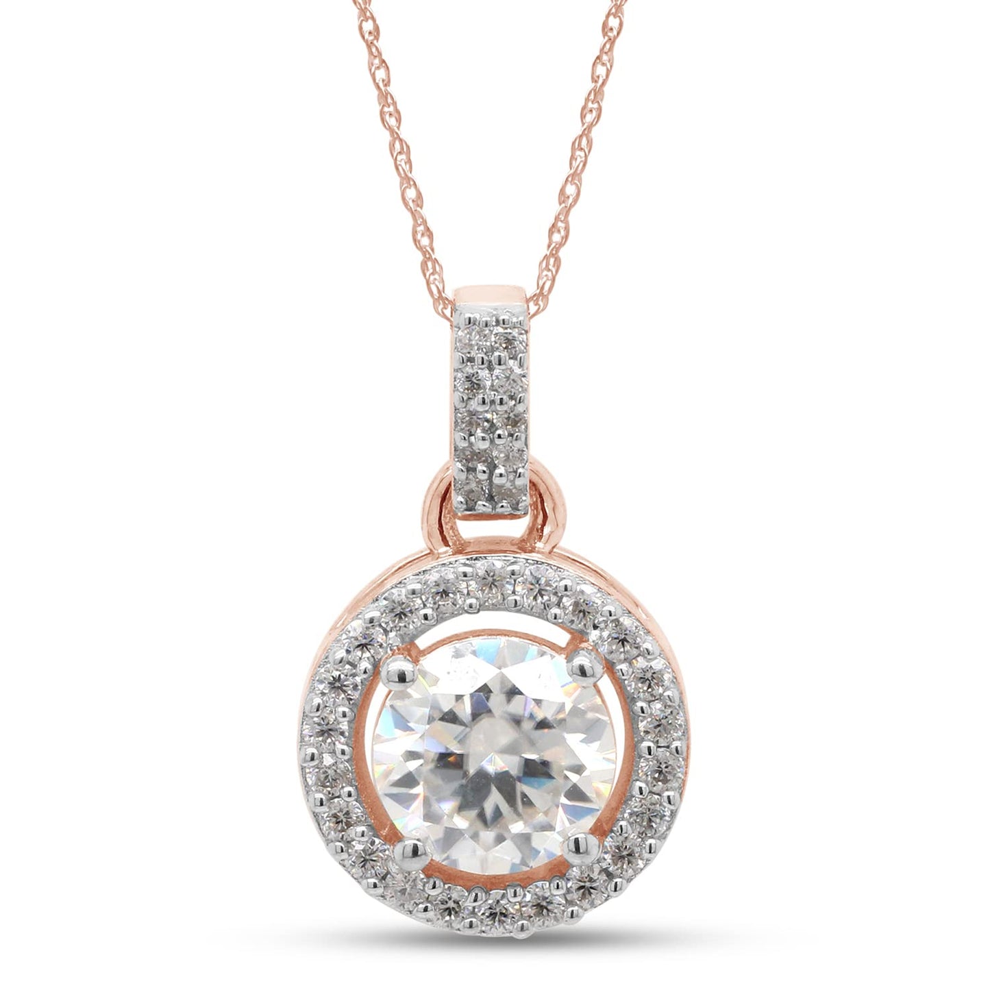 1 1/5 Carat Lab Created Moissanite Diamond Halo Pendant Necklace in 10K or 14K Solid Gold For Women (1.20 Cttw)