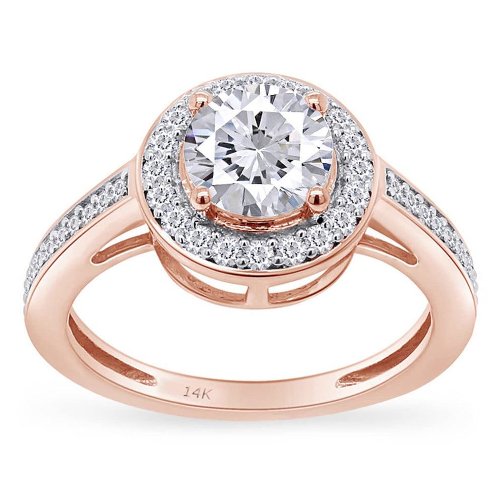 
                      
                        Round Shape Lab Created Moissanite Diamond Halo Engagement Ring in 14K Solid Gold (1.00 Cttw)
                      
                    