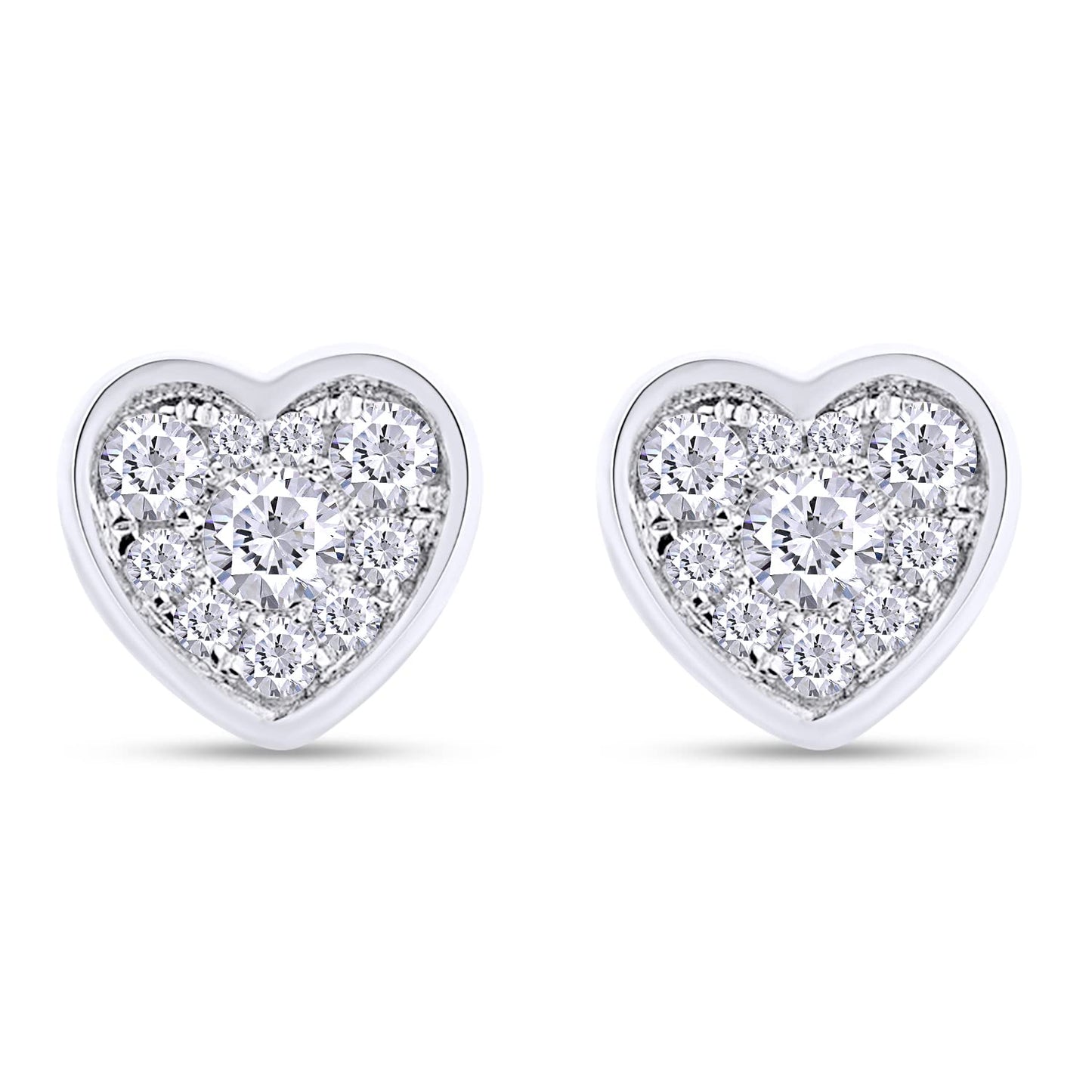 1/3 Carat Lab Created Moissanite Diamond Heart Cluster Stud Earrings In 925 Sterling Silver (VVS1 Clarity, 0.30 Cttw)