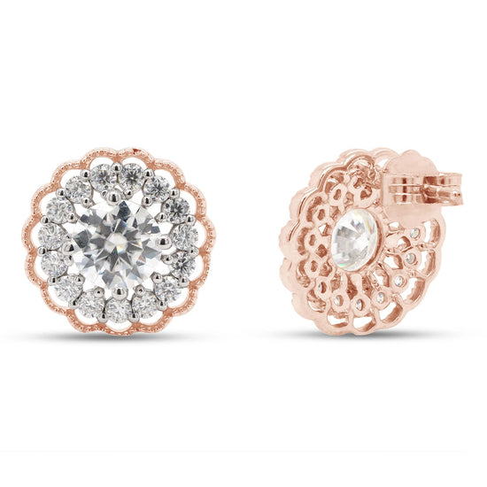 2 1/5 Carat Lab Created Moissanite Diamond Push Back Flower Halo Stud Earrings In 925 Sterling Silver (VVS1 Clarity, 2.20 Cttw)