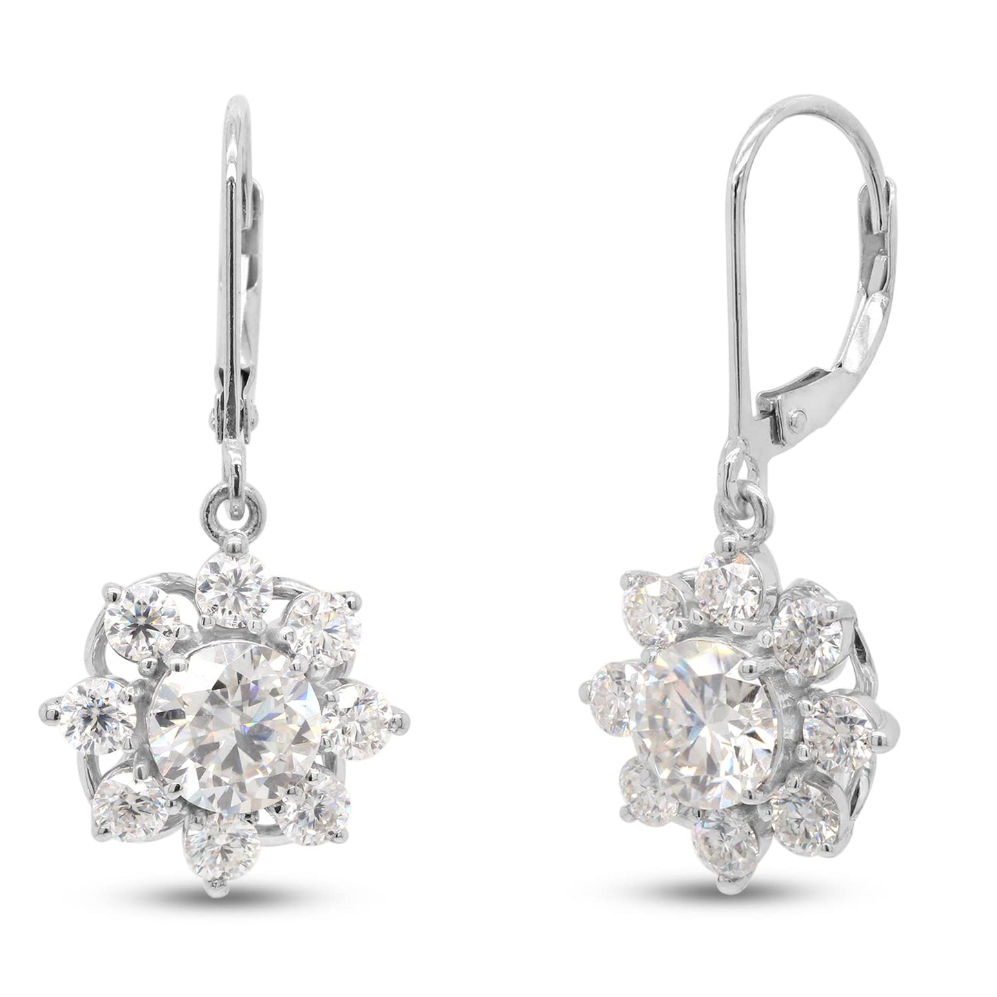 3 4/9 Carat Round Cut Lab Created Moissanite Diamond Halo Drop Earrings In 10K Or 14K Solid Gold (3.45 Cttw)