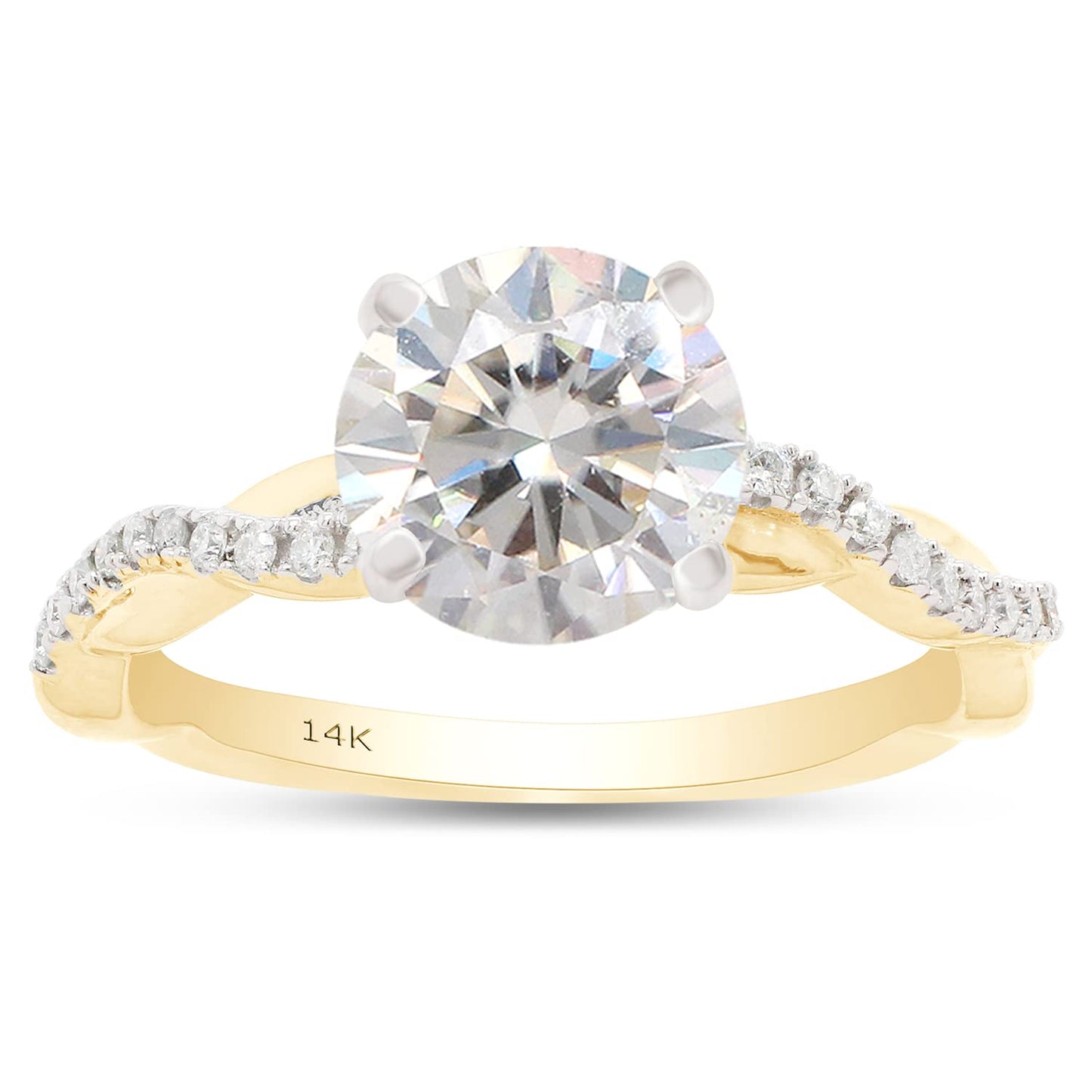 1 1/3 ct.t.w Center 6.5MM Round Cut Lab Created Moissanite Diamond Solitaire Swirl Engagement Ring for Women in 10K or 14K Solid Gold (1.33 Cttw)