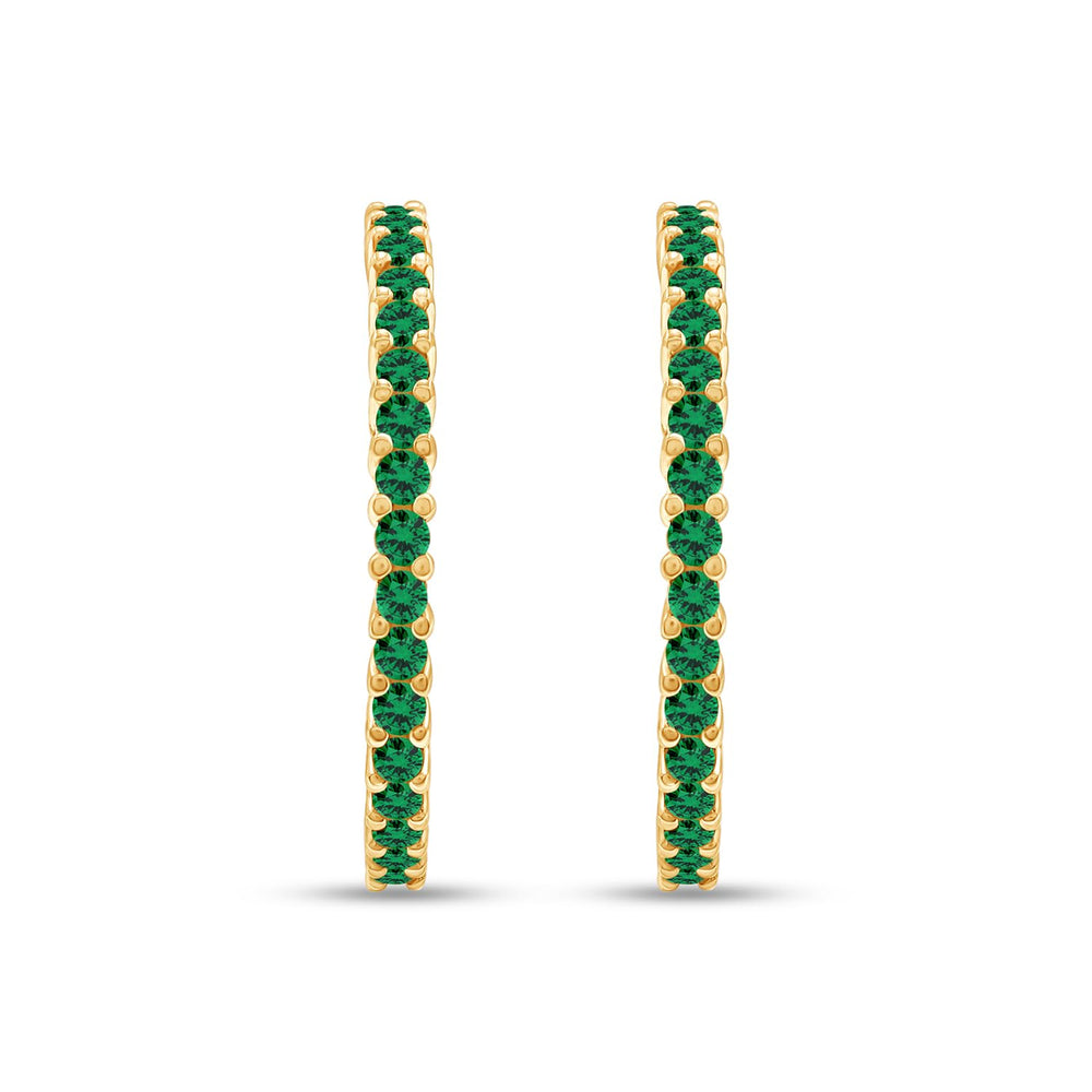 
                      
                        Round Simulated Green Emerald Single Row Hoop Earrings For Women In 925 Sterling Silver
                      
                    