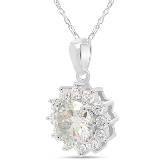 1 1/3 Carat Center Stone 6.5MM Lab Created Moissanite Diamond Flower Pendant Necklace in 10K or 14K Solid Gold For Women (1.33 Cttw)