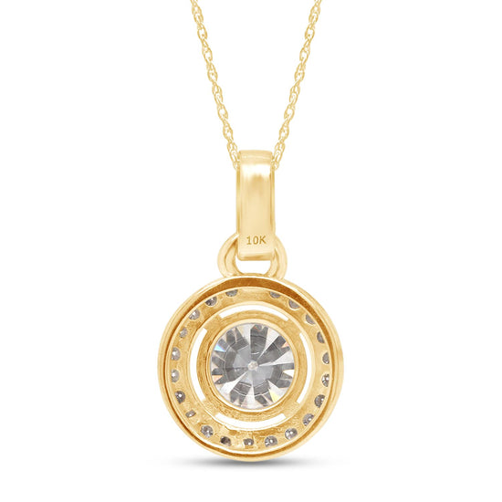 1 1/5 Carat Lab Created Moissanite Diamond Halo Pendant Necklace in 10K or 14K Solid Gold For Women (1.20 Cttw)