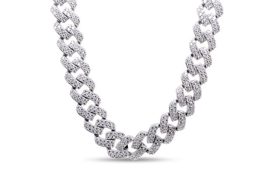 20 to 26 Carat Round Lab Created Moissanite Diamond 12MM Width Cuban Chain Necklace For Men In 925 Sterling Silver 18" to 24" Length
