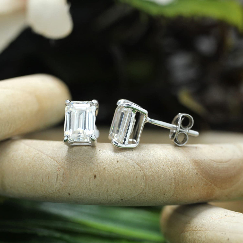 
                      
                        Emerald Cut Lab Created Moissanite Diamond Push Back Solitaire Stud Earrings In 925 Sterling Silver
                      
                    