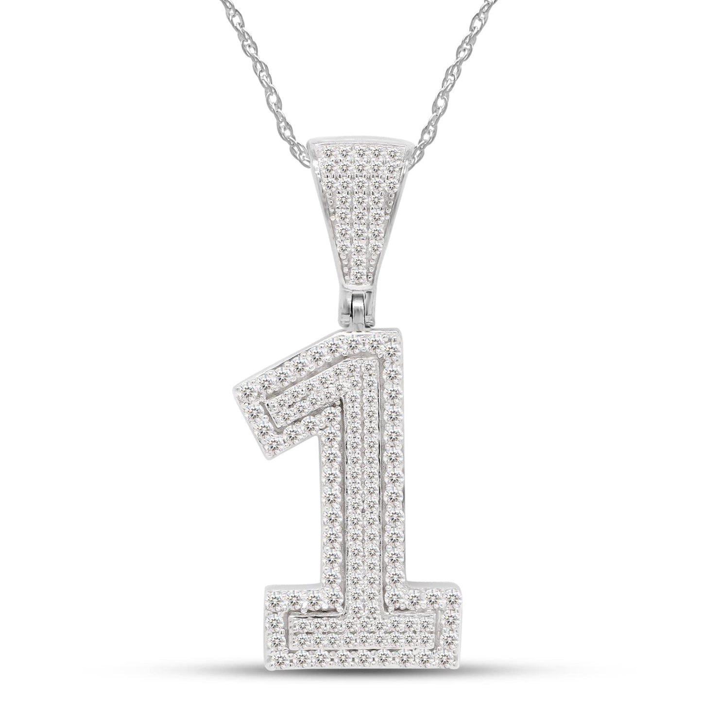 3/4 Carat Round Cut Lab Created Moissanite Diamond Lucky Number "1" Pendant Necklace In 925 Sterling Silver (0.75 Cttw)