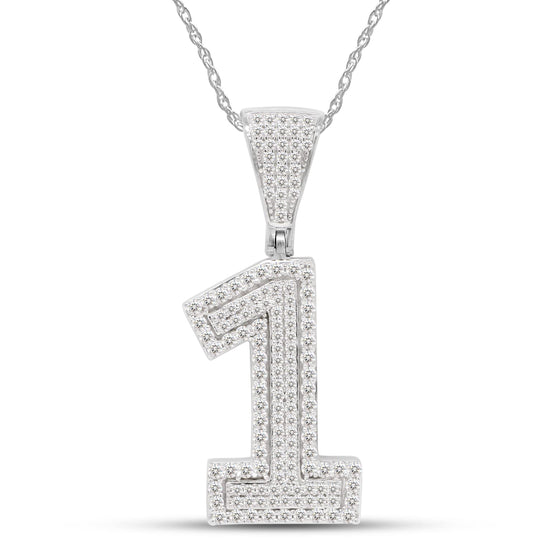 3/4 Carat Round Cut Lab Created Moissanite Diamond Lucky Number "1" Pendant Necklace In 925 Sterling Silver (0.75 Cttw)