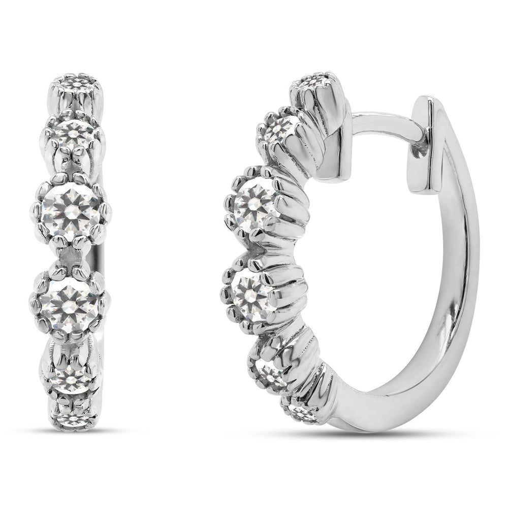 
                      
                        0.40 Carat Round Cut Lab Created Moissanite Diamond Daisy Flower Huggie Hoop Earrings For Women In 925 Sterling Silver
                      
                    